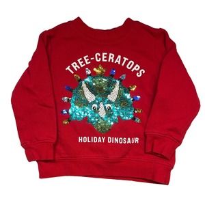 H&M Tree-ceratops Holiday Dinosaur Sweatshirt Red Sequin Size 3T